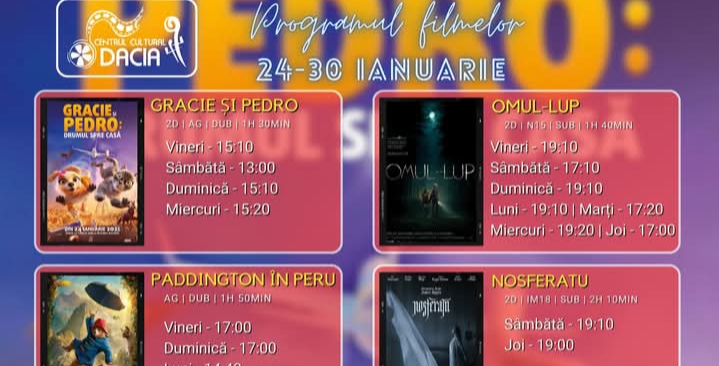  Programul filmelor la Cinema Dacia din Bistrița, în perioada 24-30 ianuarie 2025