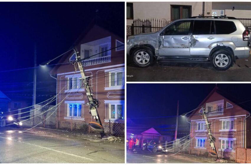  Un șofer din Rebrișoara a lovit două mașini parcate și a rupt un stâlp de iluminat public. FOTO