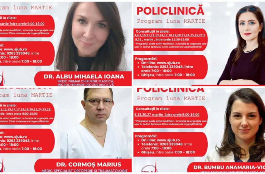  De astăzi, 17 februarie, se pot face programări pentru consultații la Policlinica Bistrița, pentru luna martie. FOTO