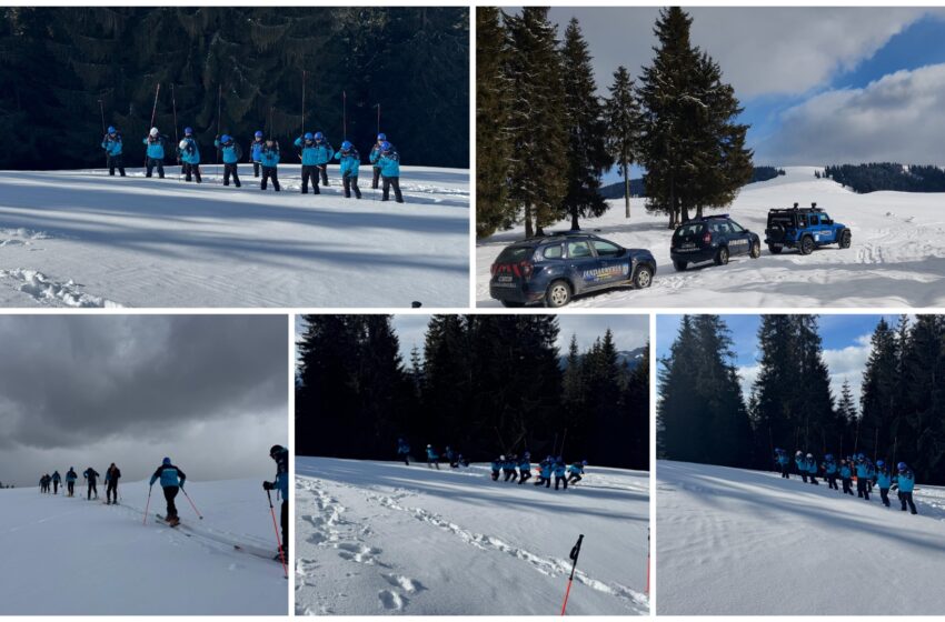  Acțiune de pregătire fizică a jandarmilor montani pe timpul iernii, în Pasul Rotunda. FOTO/VIDEO