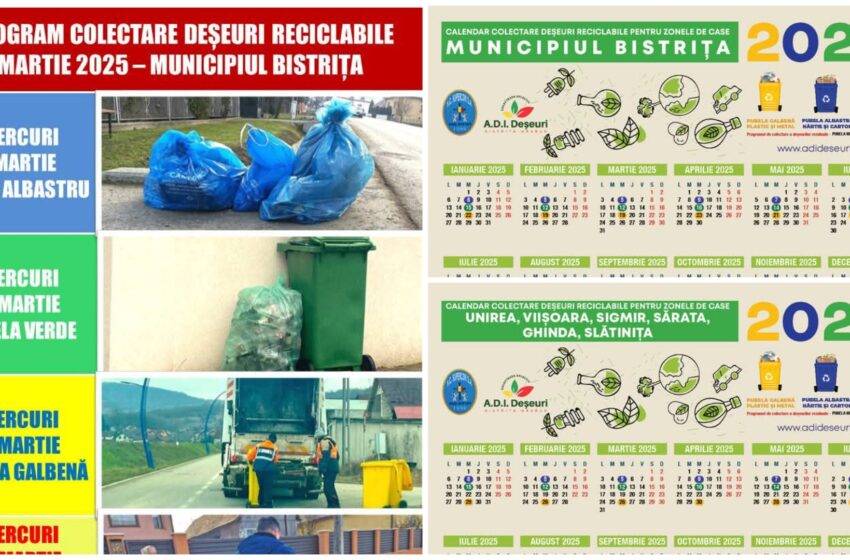  ADI Deșeuri: Află programul de colectare selectivă a deșeurilor din Bistrița și cartiere în luna MARTIE. FOTO