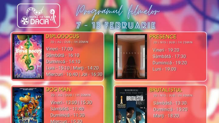  Programul filmelor la Cinema Dacia din Bistrița, în perioada 7-13 februarie 2025