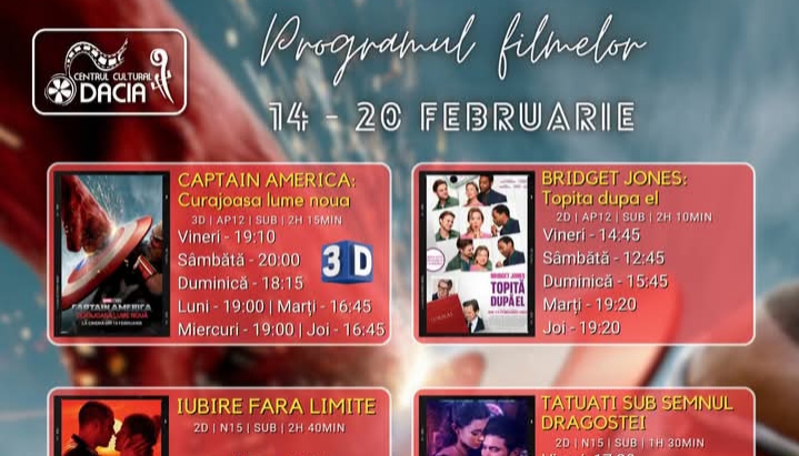  Programul filmelor la Cinema Dacia din Bistrița, în perioada 14-20 februarie 2025