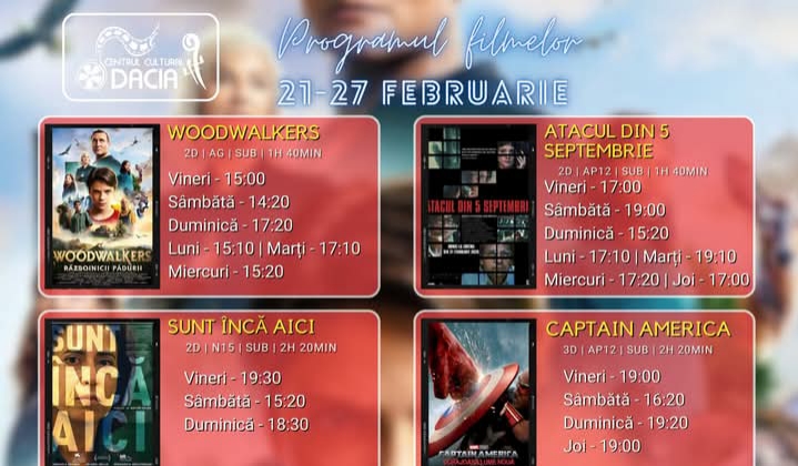  Programul filmelor la Cinema Dacia din Bistrița, în perioada 21-27 februarie 2025