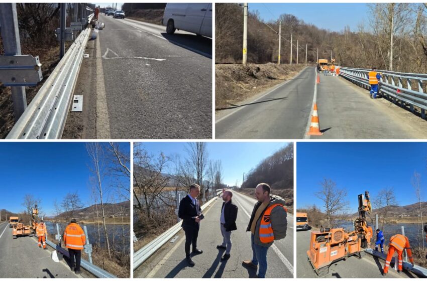  Acțiune de montare a parapetului metalic de protecție pe drumurile naționale din județul Bistrița-Năsăud. FOTO