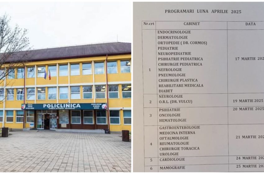  Află datele pentru programări în luna aprilie, la specialitățile medicale din Policlinica Bistrița