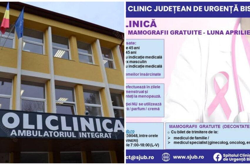  De marți 25 martie, se pot face programări pentru mamografii gratuite la Policlinica Bistrița pentru luna aprilie