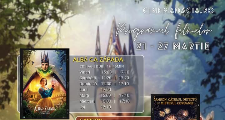  Programul filmelor la Cinema Dacia din Bistrița, în perioada 21-27 martie 2025