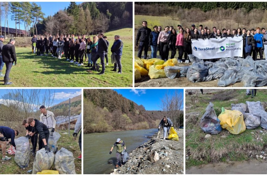  La Sângeorz-Băi, malurile râului Someș au fost ecologizate de elevii de la Liceul „Solomon Halițǎ” și ADI Deșeuri, alături de parteneri. FOTO