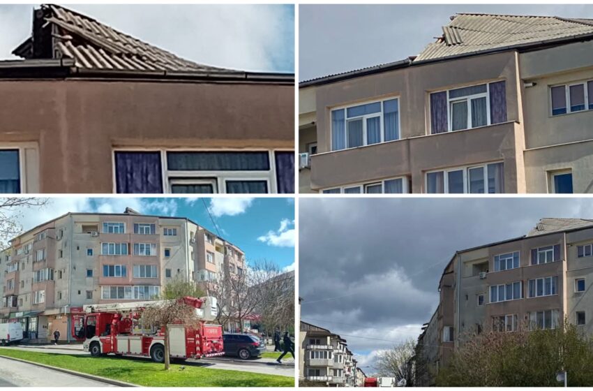  Bistrița: Acoperiș desprins parțial de pe un bloc, din cauza vântului puternic. FOTO