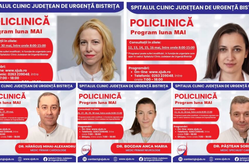  Sunt locuri disponibile la specialitățile  Neurologie, ORL și Cardiologie, pentru programări la Policlinica Bistrița. FOTO