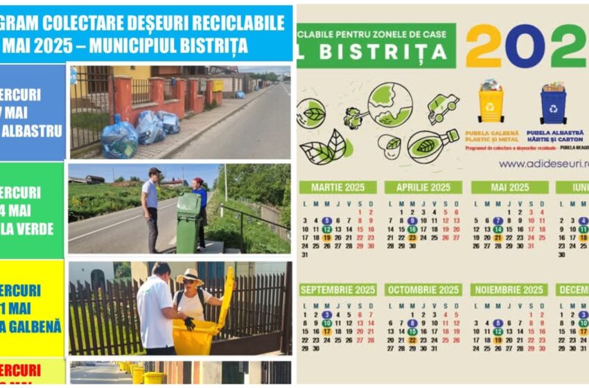  Află programul de colectare a deșeurilor reciclabile în Municipiul Bistrița din luna mai. FOTO