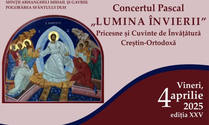  Concertul Pascal „Lumina Învierii”, vineri 4 aprilie, de la 17.00, la Biserica Ortodoxă de la Coroana