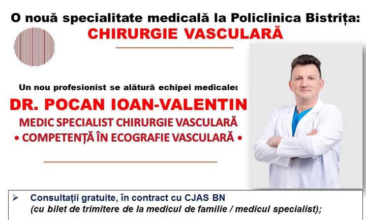  O nouă specialitate medicală disponibila la Policlinica Bistrița – CHIRURGIE VASCULARĂ