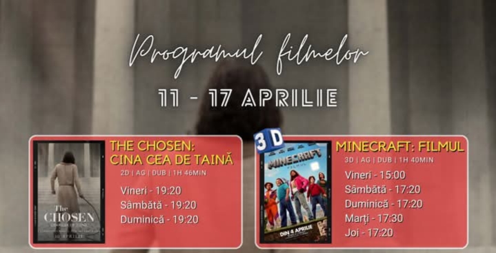  Programul filmelor la Cinema Dacia din Bistrița, în perioada 11-17 aprilie 2025
