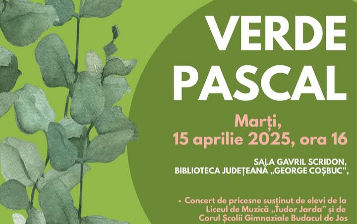  Evenimentul VERDE PASCAL, marți, 15 aprilie de la ora 16.00, la Biblioteca Județeană „George Coșbuc”