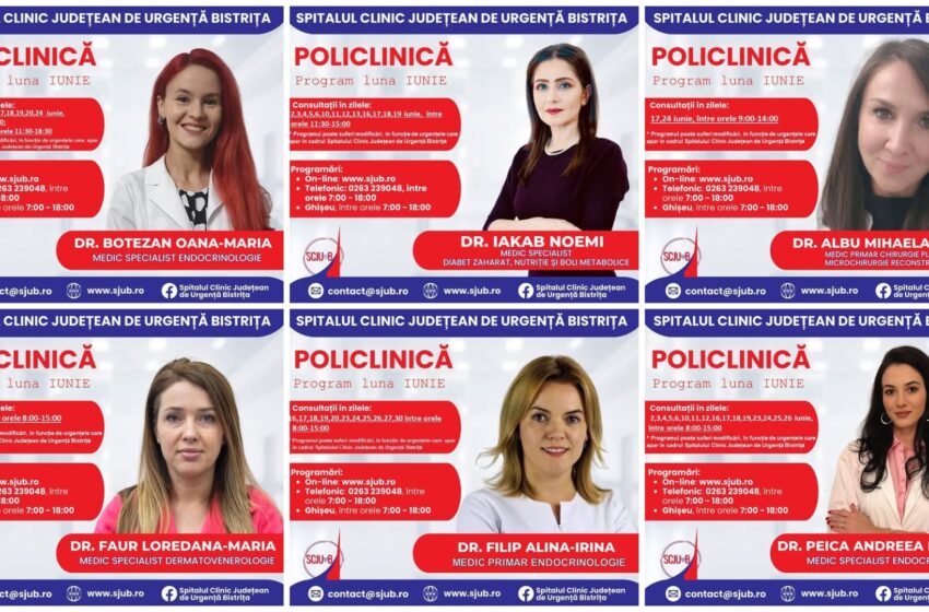  Sunt deschise programări pentru mai multe specialități medicale în Policlinica Bistrița