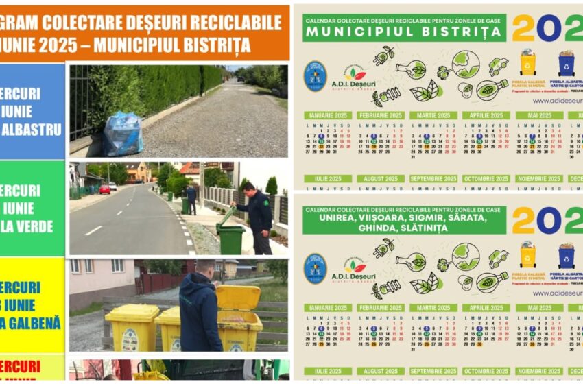  Află programul de colectare din iunie a deșeurilor reciclabile în municipiul Bistrița și localitățile componente. FOTO