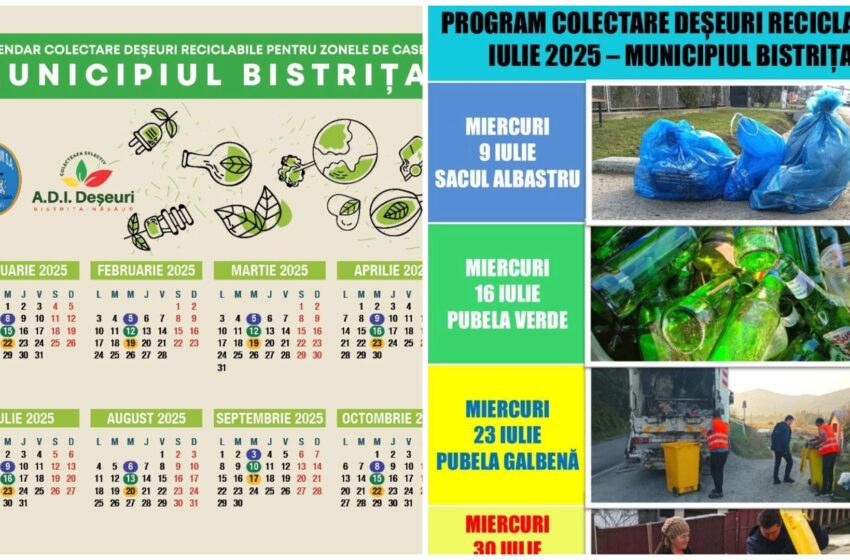  Programul de colectare a deșeurilor reciclabile în municipiul Bistrița și în localitățile componente, în luna iulie