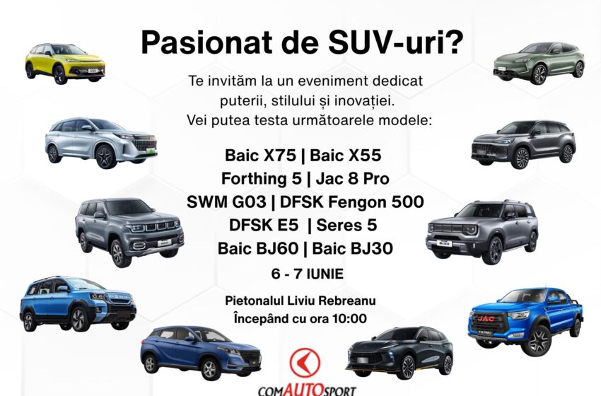  ComAutoSport organizează test drive cu gama SUV Cars, în centrul Bistriței – 6 și 7 iunie, pe pietonalul Liviu Rebreanu