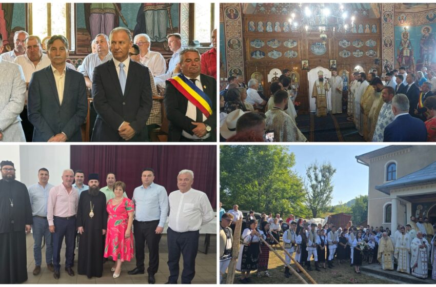  Cristian Cârlig, alături de Preasfințitul Benedict, Episcopul Sălajului, la slujba din satul natal al acestuia. FOTO