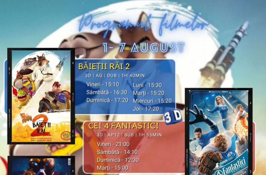  Programul filmelor la Cinema Dacia din Bistrița, în perioada 1-7 august 2025