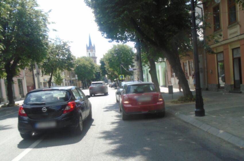  Șoferi amendați de polițiștii locali bistrițeni pentru că au parcat pe Linia Verde. FOTO