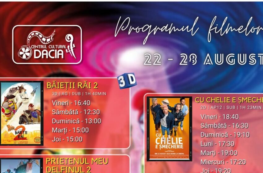  Programul filmelor la Cinema Dacia din Bistrița, în perioada 22-28 august 2025