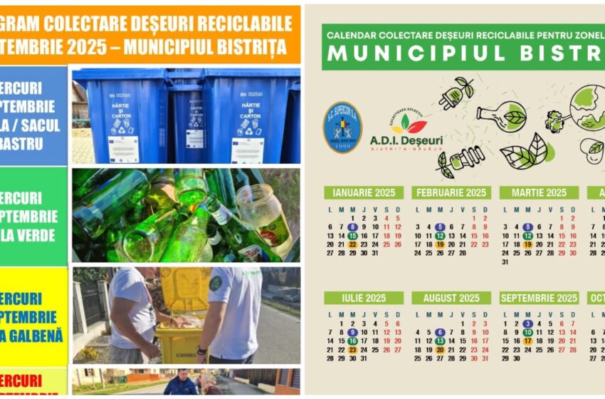  Află programul de colectare a deșeurilor reciclabile în luna SEPTEMBRIE 2025 pentru Municipiul Bistrița și localitățile componente
