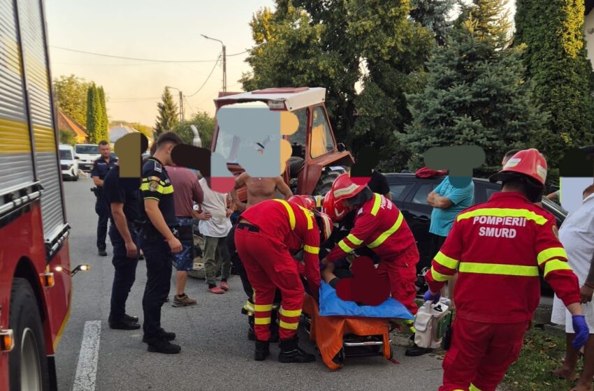  Tractor implicat într-un accident produs la Reteag. Șoferul a fost rănit