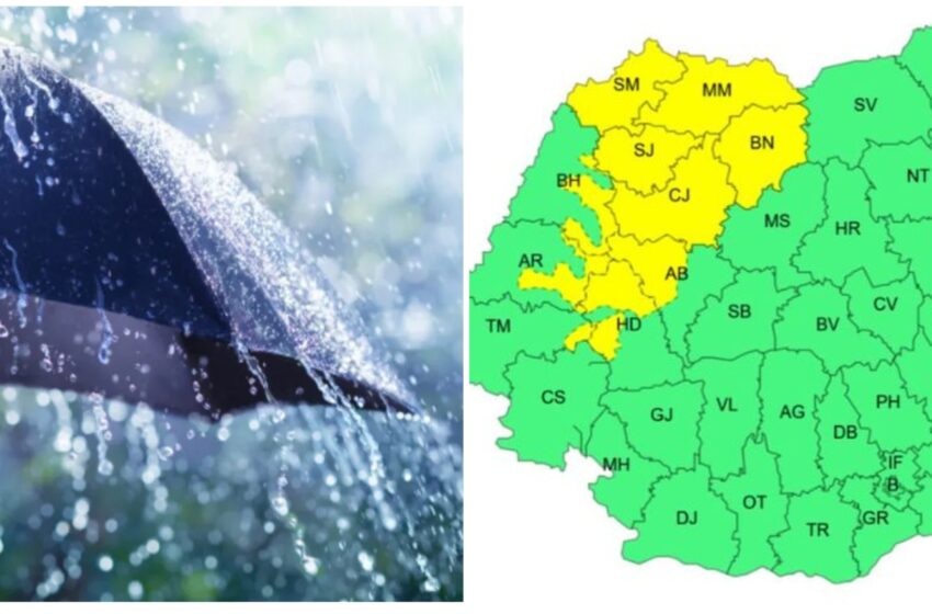  Un nou Cod Galben de ploi și vânt în Bistrița-Năsăud. Prognoza meteo pentru următoarele zile