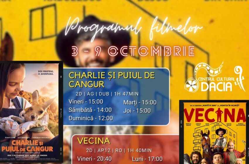  Programul filmelor la Cinema Dacia din Bistrița, în perioada 3-9 octombrie 2025