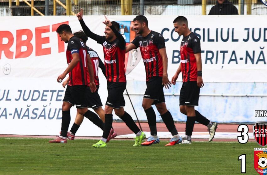  Gloria Bistrița învinge cu 3-1 Chindia Târgoviște și urcă pe 16. Urmează încă 3 meciuri grele: cu Sepsi, FCSB în Cupa României și Corvinul Huneadoara