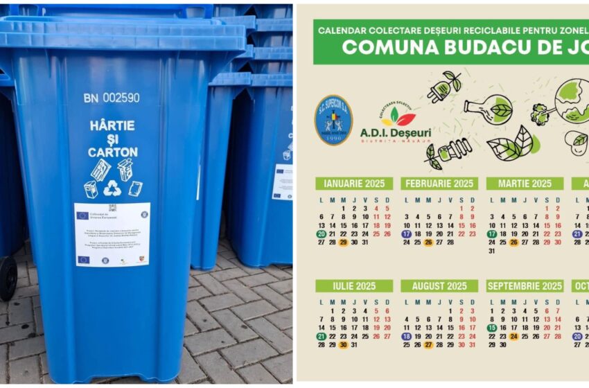  Luni, 20 octombrie2025, se colectează pubela albastră pentru deșeurile reciclabile din hârtie și carton din Comuna Budacu de Jos