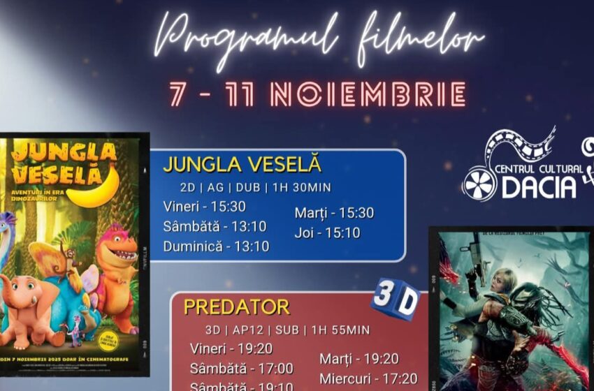  Programul filmelor la Cinema Dacia din Bistrița, în perioada  7-11 noiembrie 2025