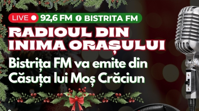  Bistrița FM aduce magia sărbătorilor în centrul orașului: „Radioul din inima orașului” emite, timp de șase săptămâni, din Căsuța lui Moș Crăciun