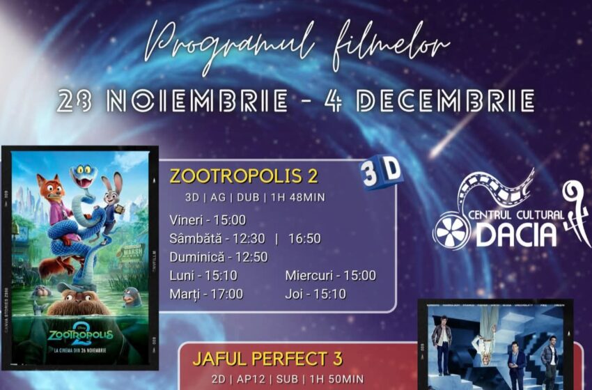  Programul filmelor la Cinema Dacia din Bistrița, în perioada 28 noiembrie – 4 decembrie 2025