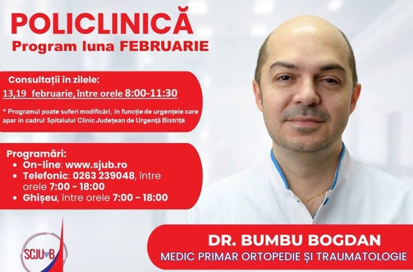  Programări disponibile în februarie la Policlinica Bistrița