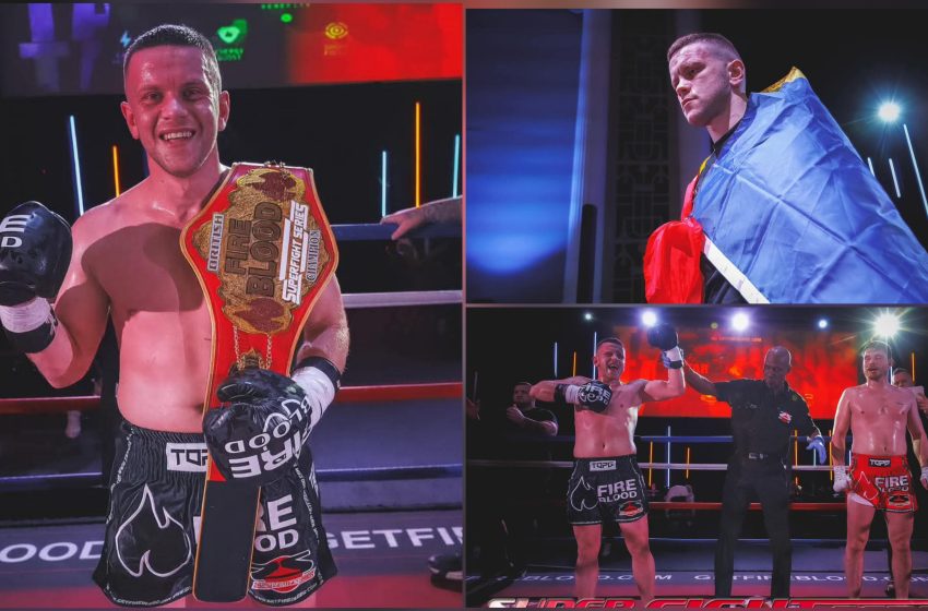  Luptătorul Bogdan Suru aduce centura FIREBLOOD la Bistrița, după o gală spectaculoasă în Anglia. FOTO