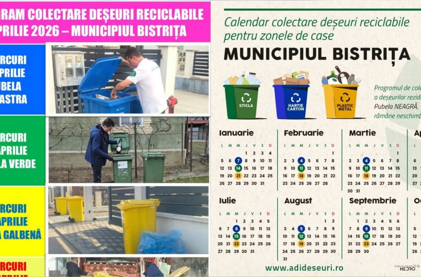  Află programul de colectare a deșeurilor reciclabile în luna aprilie 2026