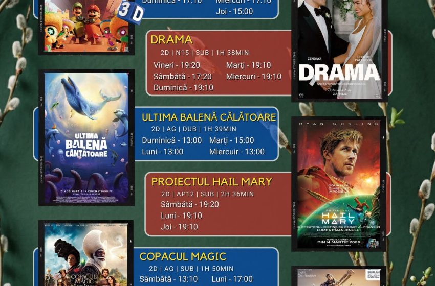  Programul filmelor la Cinema Dacia din Bistrița, în perioada 3-9 aprilie 2026