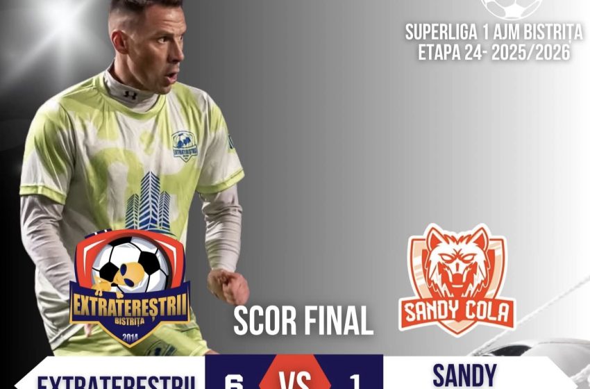  Extratereștrii Bistrița fac spectacol în Superliga de Minifotba: victorie zdrobitoare, 6–1, în fața celor de la Sandy Cola