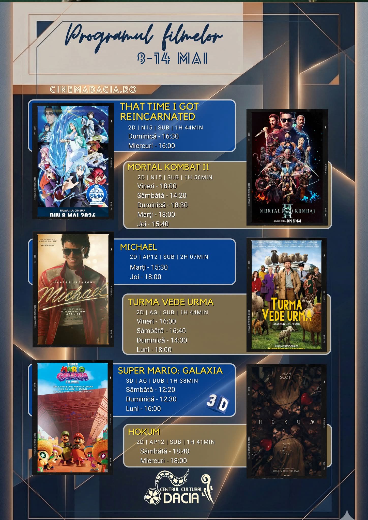  Programul filmelor la Cinema Dacia din Bistrița, în perioada 9-14 mai 2026