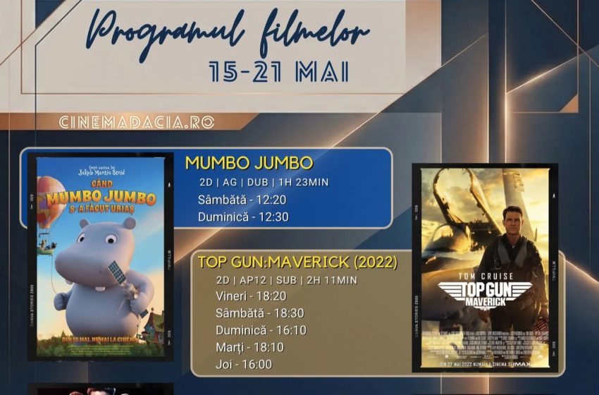 Programul filmelor la Cinema Dacia din Bistrița, în perioada 15-21 mai 2026