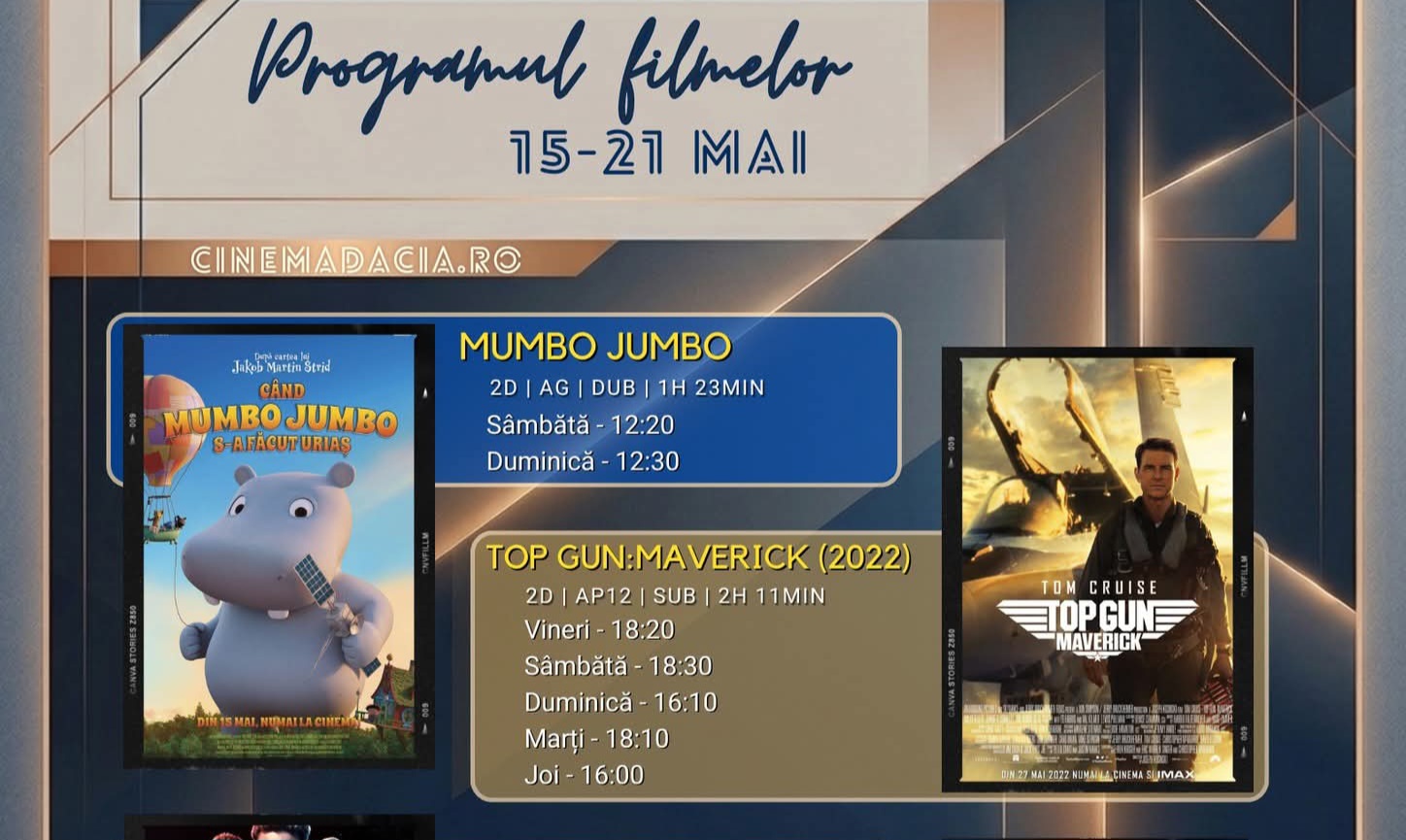  Programul filmelor la Cinema Dacia din Bistrița, în perioada 15-21 mai 2026