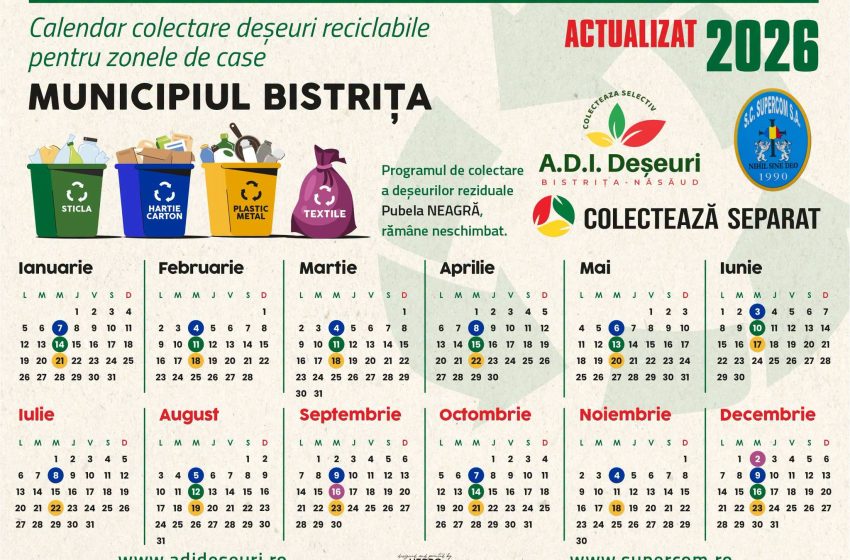  Se schimbă programul de colectare a deșeurilor în Bistrița-Năsăud, de la 1 iulie 2026. Ce trebuie să știe cetățenii