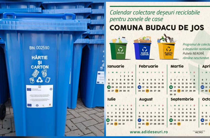 Luni se colectează hârtia și cartonul în Budacu de Jos! Primăria îi îndeamnă pe cetățeni să scoată pubela albastră la poartă