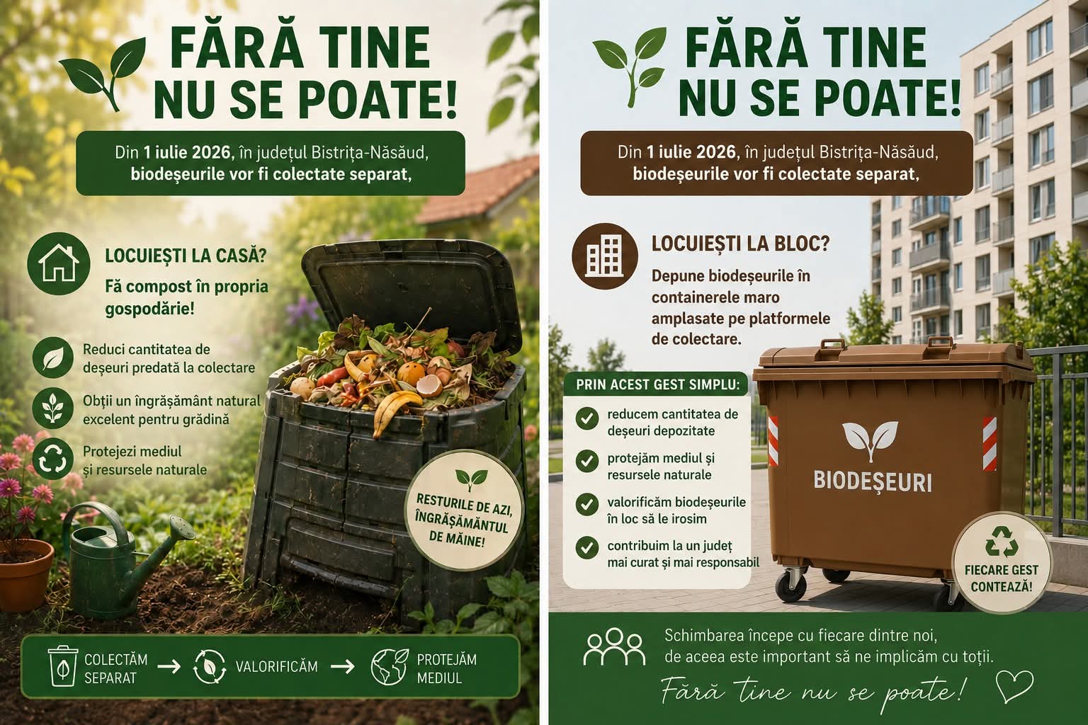  Revoluție în colectarea deșeurilor la blocuri! Din 1 iulie, biodeșeurile vor avea containere dedicate în tot județul