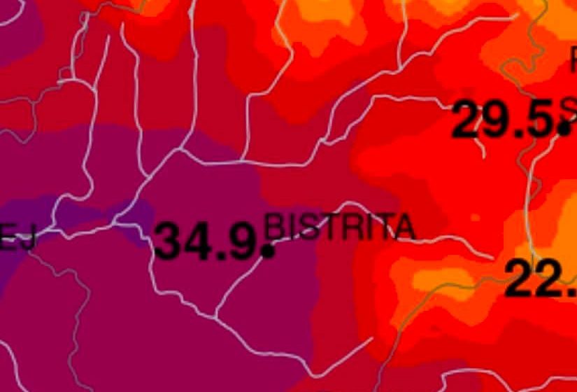  Bistrița a egalat duminică recordul absolut de temperatură al lunii iunie. Astăzi, acesta ar putea fi depășit