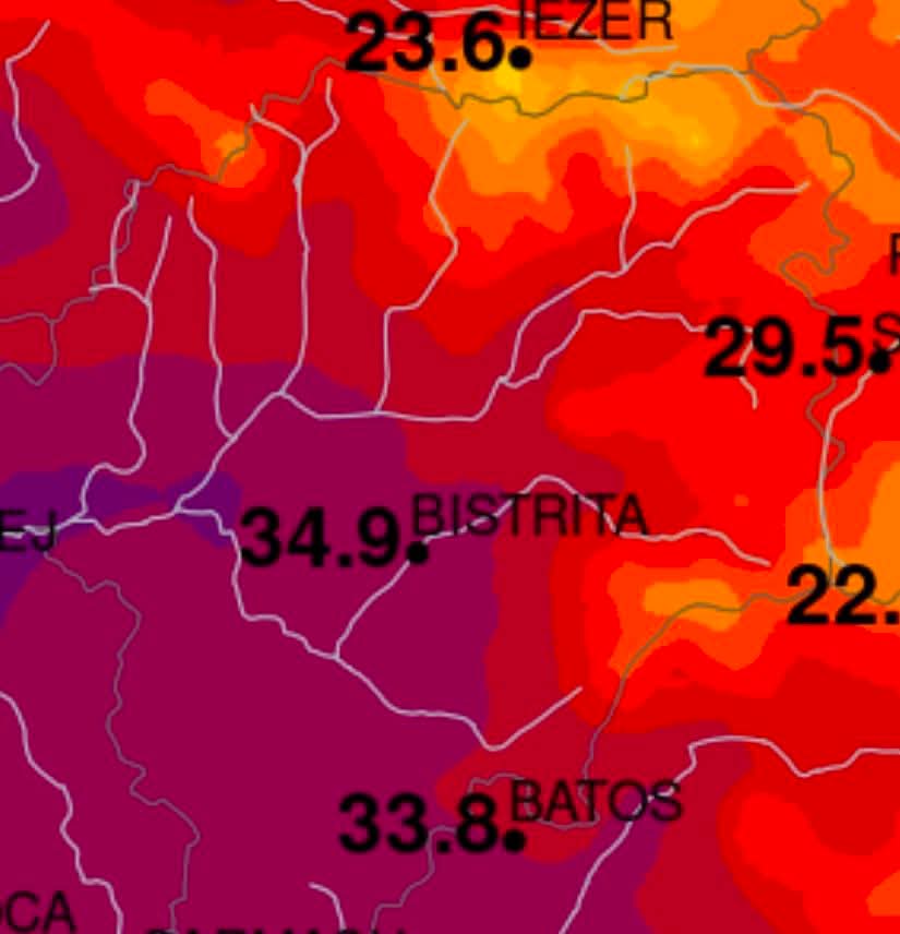  Bistrița a egalat duminică recordul absolut de temperatură al lunii iunie. Astăzi, acesta ar putea fi depășit